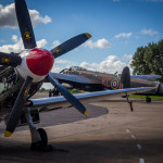 Lancaster framed by a Spitfire